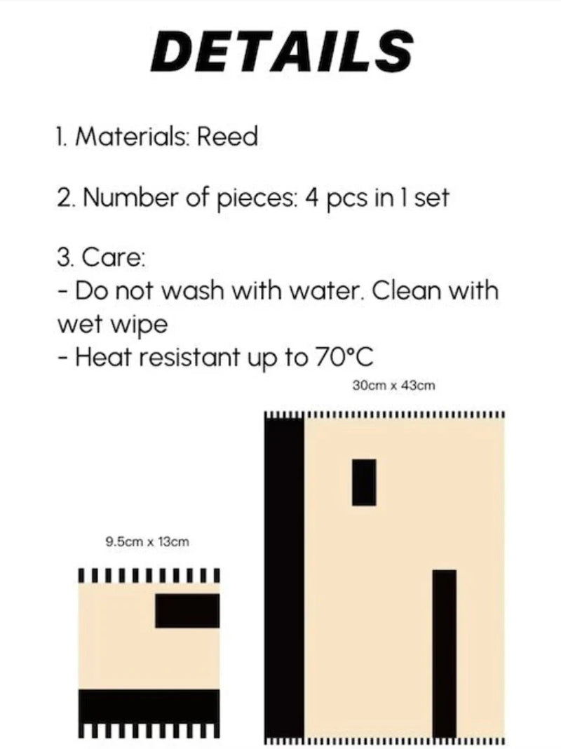 Handmade Nordic Woven Reed Placemats | Set of 4, Retro Elegant Table Setting