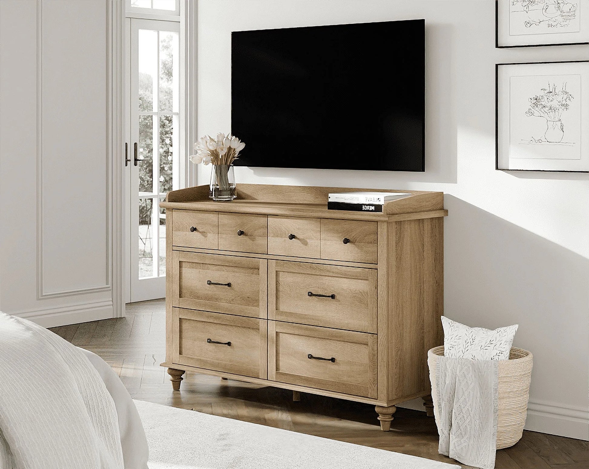 Wood Kids Dresser with 6 Drawers | Mid-Century Oak Nursery Chest