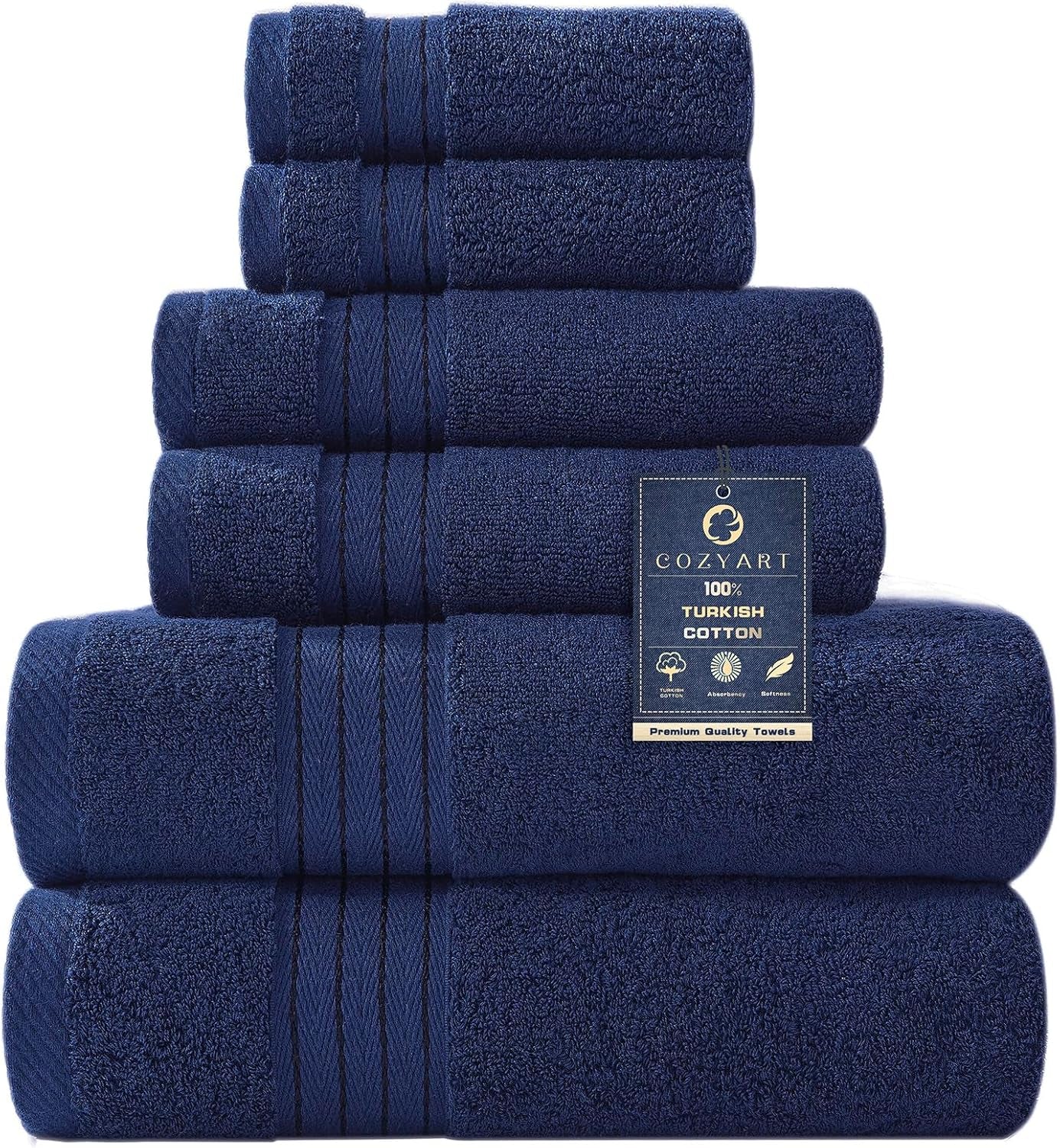 Light Blue 6-Piece Turkish Cotton Towel Set | 650 GSM Luxury Soft, Absorbent & Durable Bathroom Towels