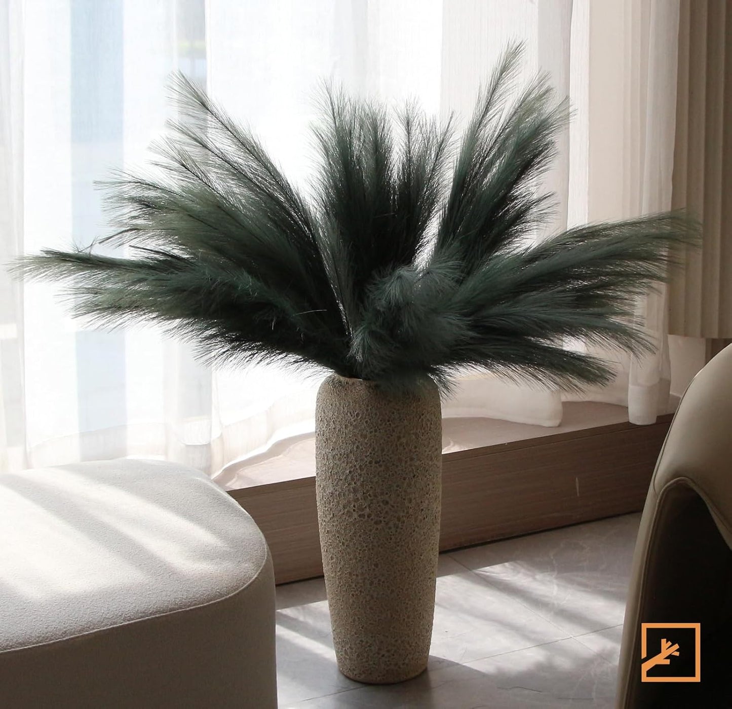 7-Pcs 38"/3.1FT Faux Pampas Grass Large Tall Fluffy Artificial Fake Flower Boho Decor Bulrush Reed Grass for Vase Filler Farmhouse Home Wedding Decor (Green)