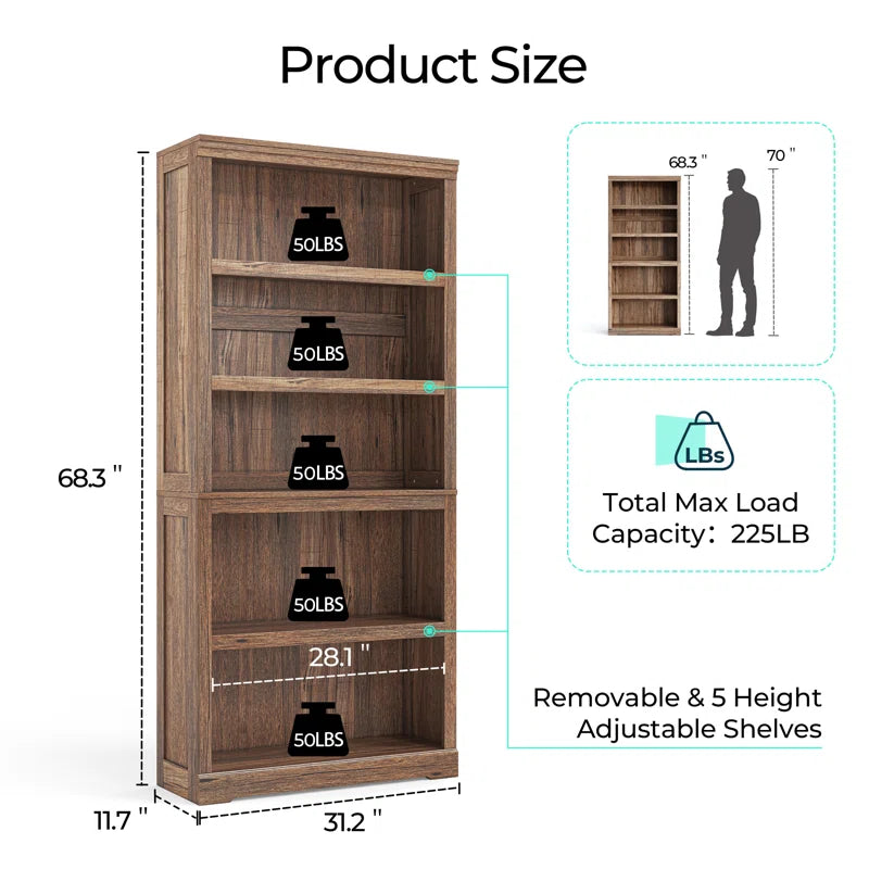 Kiwako Bookcase | Modern 5-Tier Open Storage Shelf