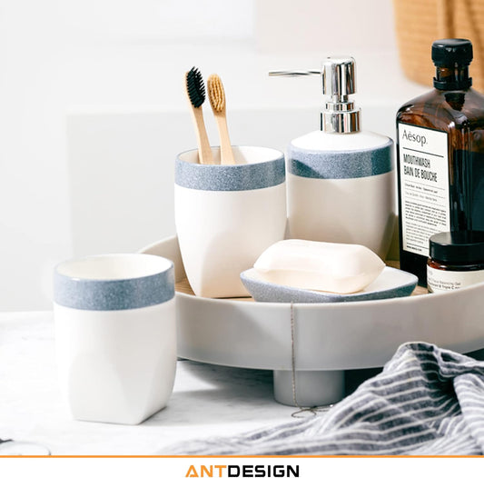 5-Piece Ceramic Bathroom Accessory Set | Soap Dispenser, Soap Dish, Toothbrush Holder & Vase for Modern Bathroom Décor