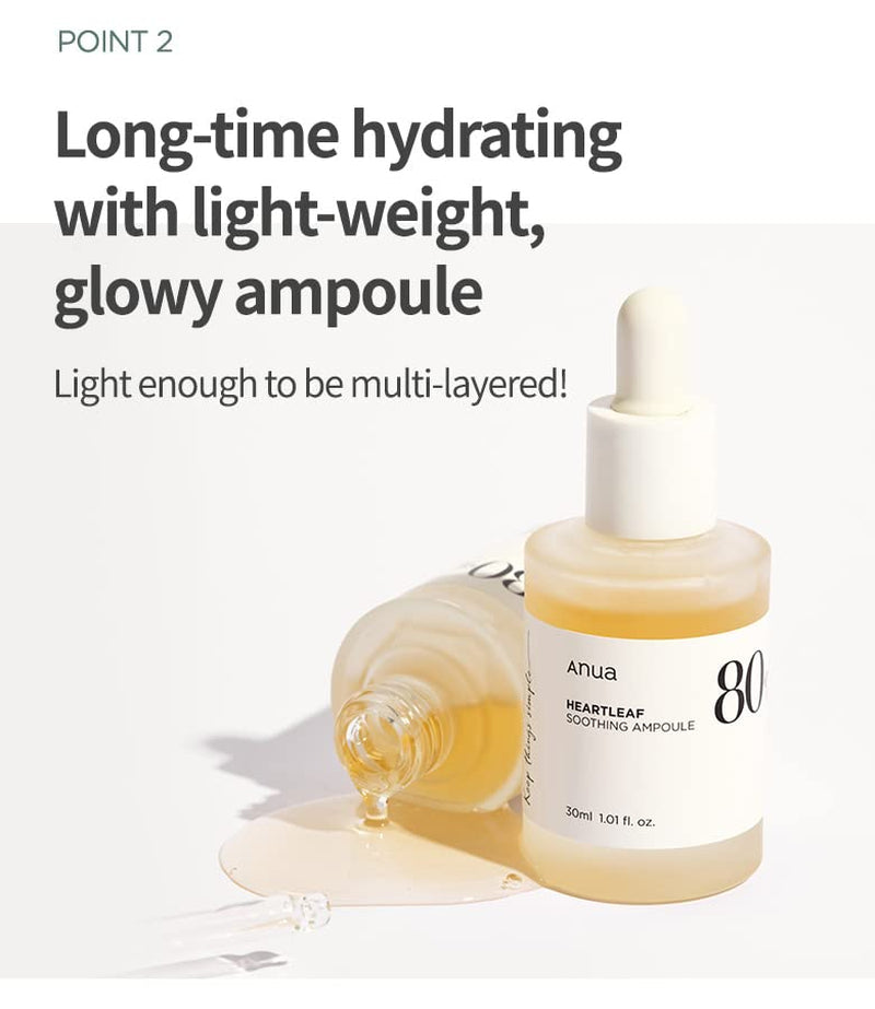 Heartleaf 80 Soothing Ampoule |Hydrating Korean Facial Serum with Panthenol & Hyaluronic Acid, Vegan Lightweight Essence 30ml