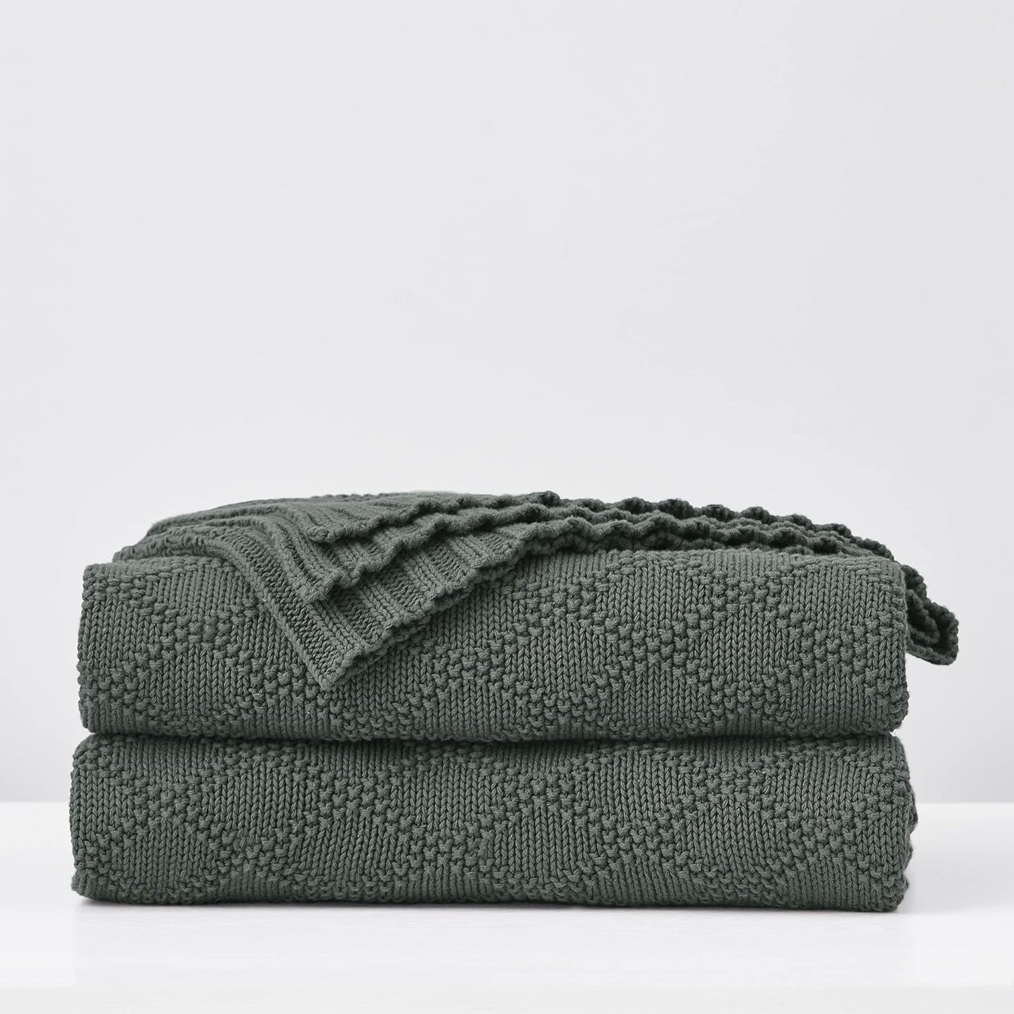 Charcoal Grey Cotton Throw Blanket for Couch Sofa Bed - Home Decorative Soft Cozy Sweater Fall Cable Knit Blankets -Dark Gray 2.2 Pounds 50 X 60 Inch