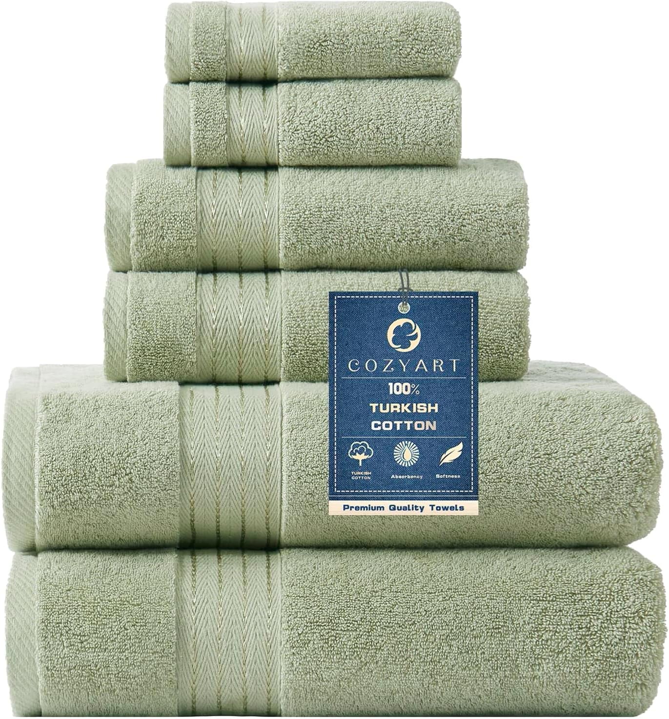 Light Blue 6-Piece Turkish Cotton Towel Set | 650 GSM Luxury Soft, Absorbent & Durable Bathroom Towels