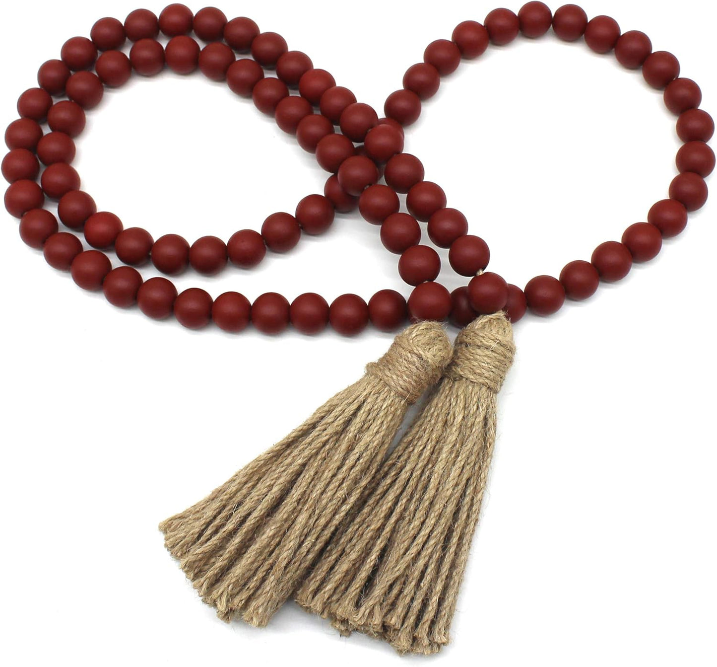 Wood Grain Beads Garland with Tassels | Dark Tan Farmhouse Rustic Prayer Bead Wall Hanging, Home & Festival Décor