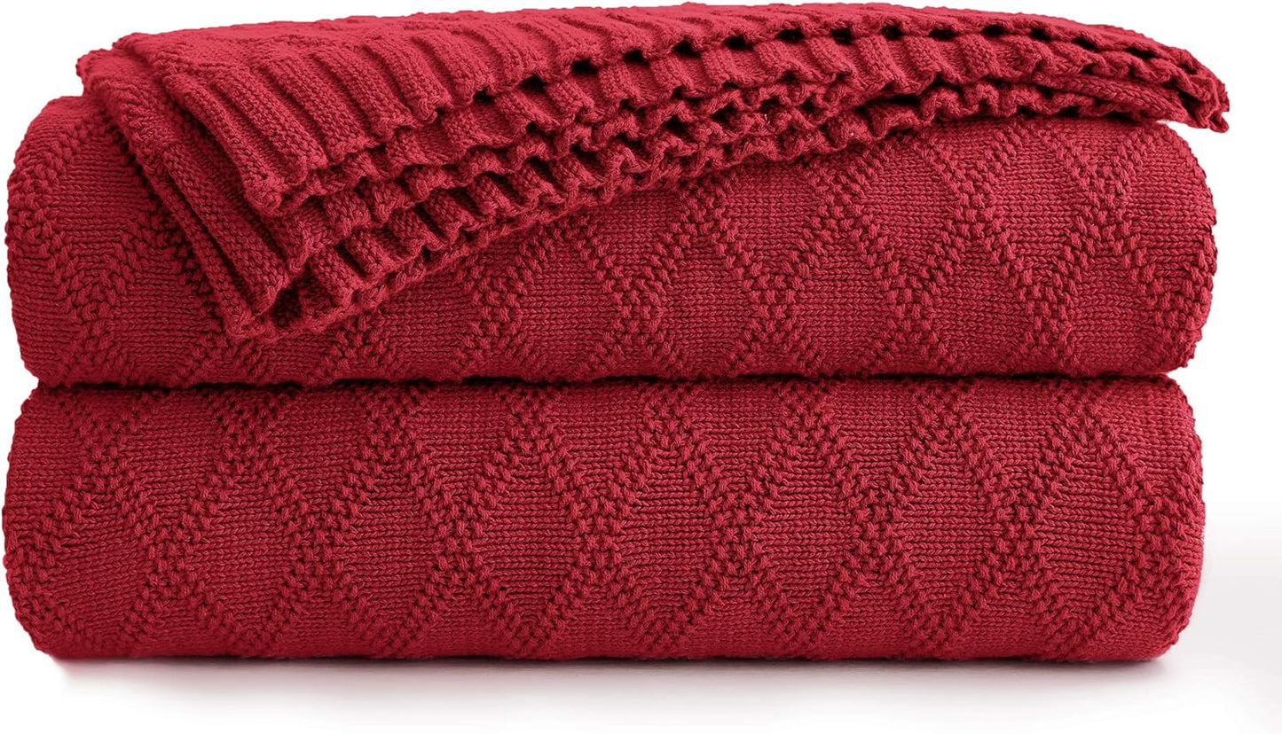 Charcoal Grey Cotton Throw Blanket for Couch Sofa Bed - Home Decorative Soft Cozy Sweater Fall Cable Knit Blankets -Dark Gray 2.2 Pounds 50 X 60 Inch