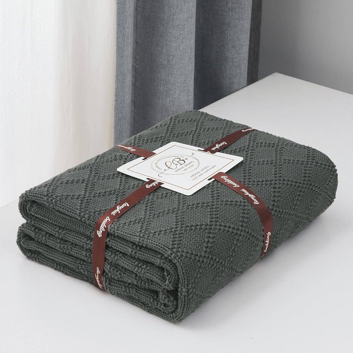 Charcoal Grey Cotton Throw Blanket for Couch Sofa Bed - Home Decorative Soft Cozy Sweater Fall Cable Knit Blankets -Dark Gray 2.2 Pounds 50 X 60 Inch