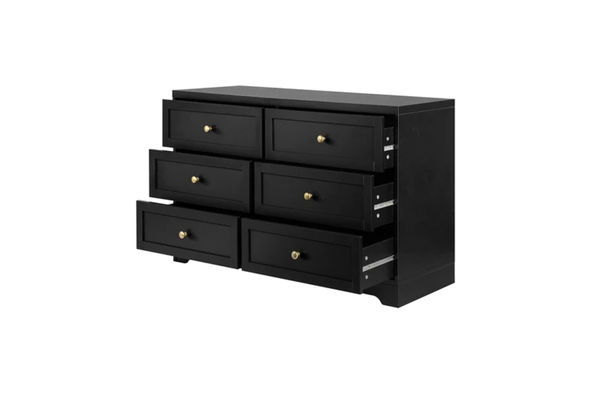 Black 6-Drawer Chest | Bedroom & Living Room Storage Dresser