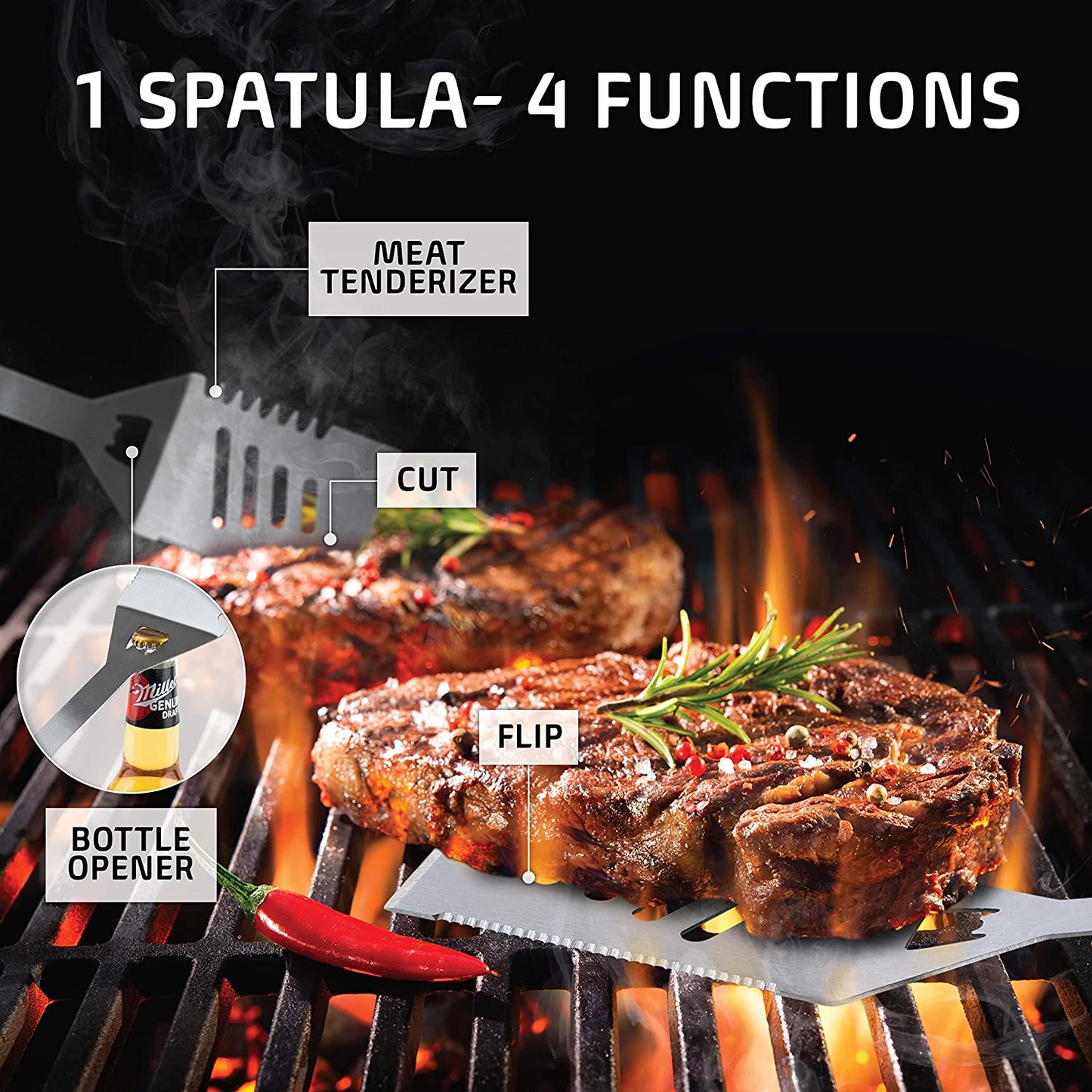 Heavy-Duty Stainless Steel BBQ Grill Tool Set | Grilling Accessories & Gifts for Men, Dad, Christmas, Birthday