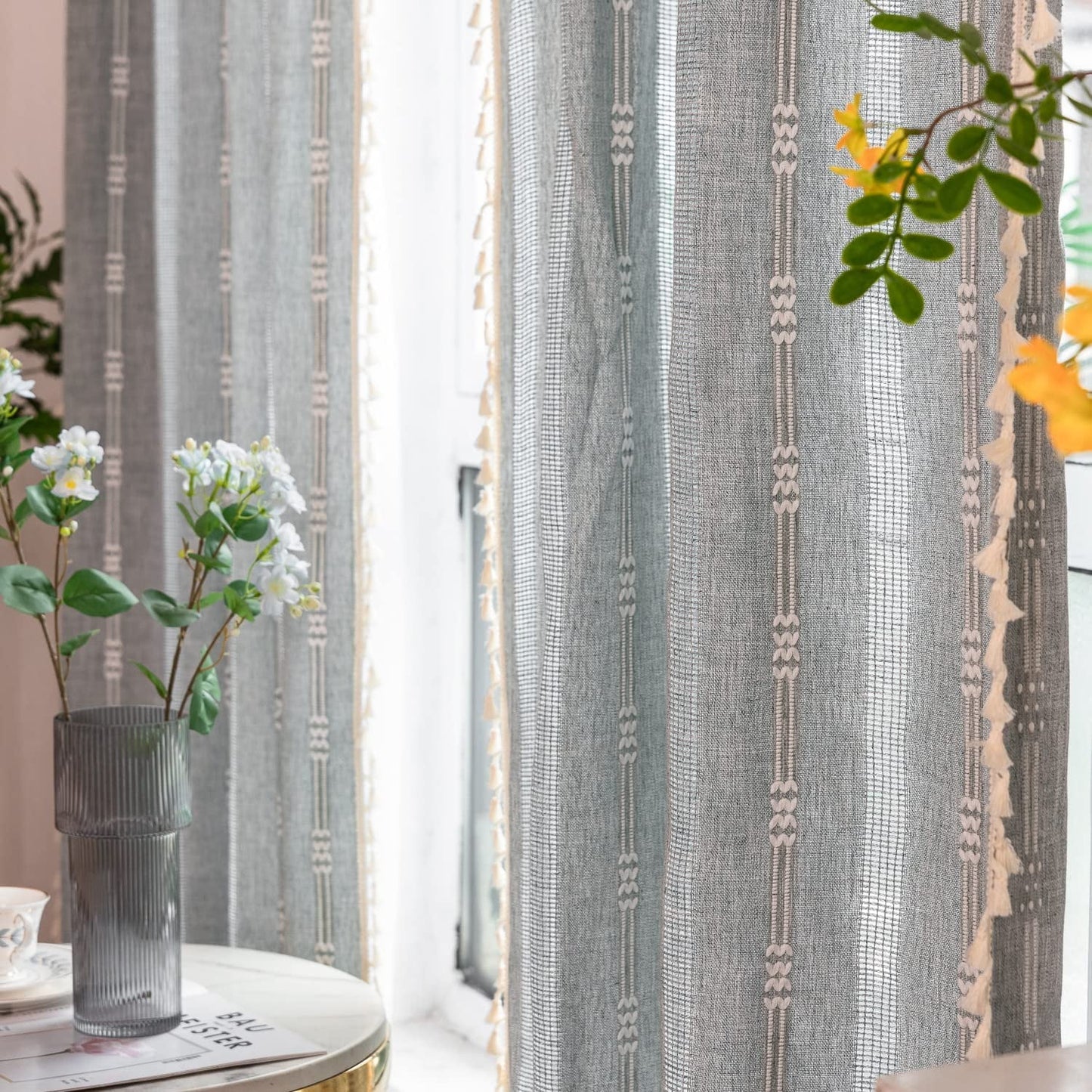 Boho Curtains for Bedroom Gray Vintage Curtains Living Room 52" W X 84" L