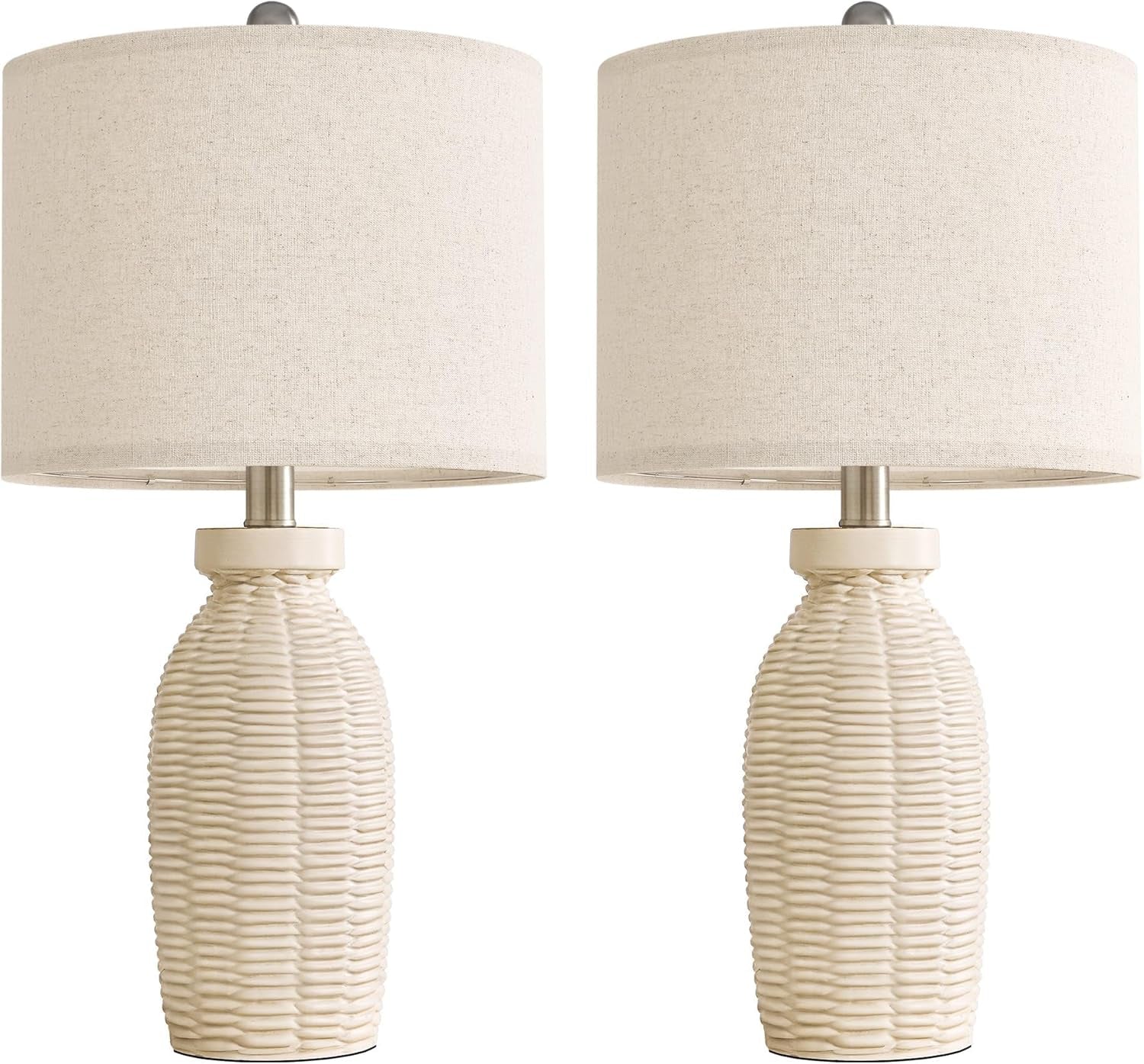 23" Table Lamp Set of 2 | Boho Farmhouse Rustic Vintage Bedside & Desk Lamps, Beige