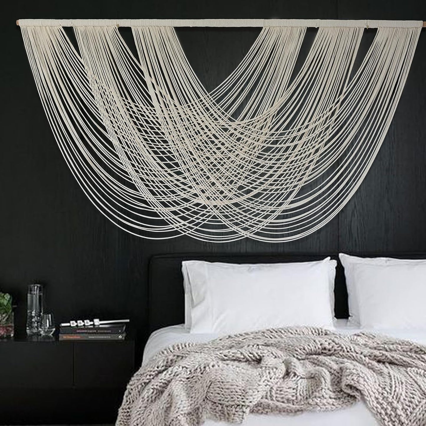 Macrame Wall Hanging | Dip Dye Brown Boho Yarn Tapestry for Modern Living Room & Bedroom, 57" x 35"