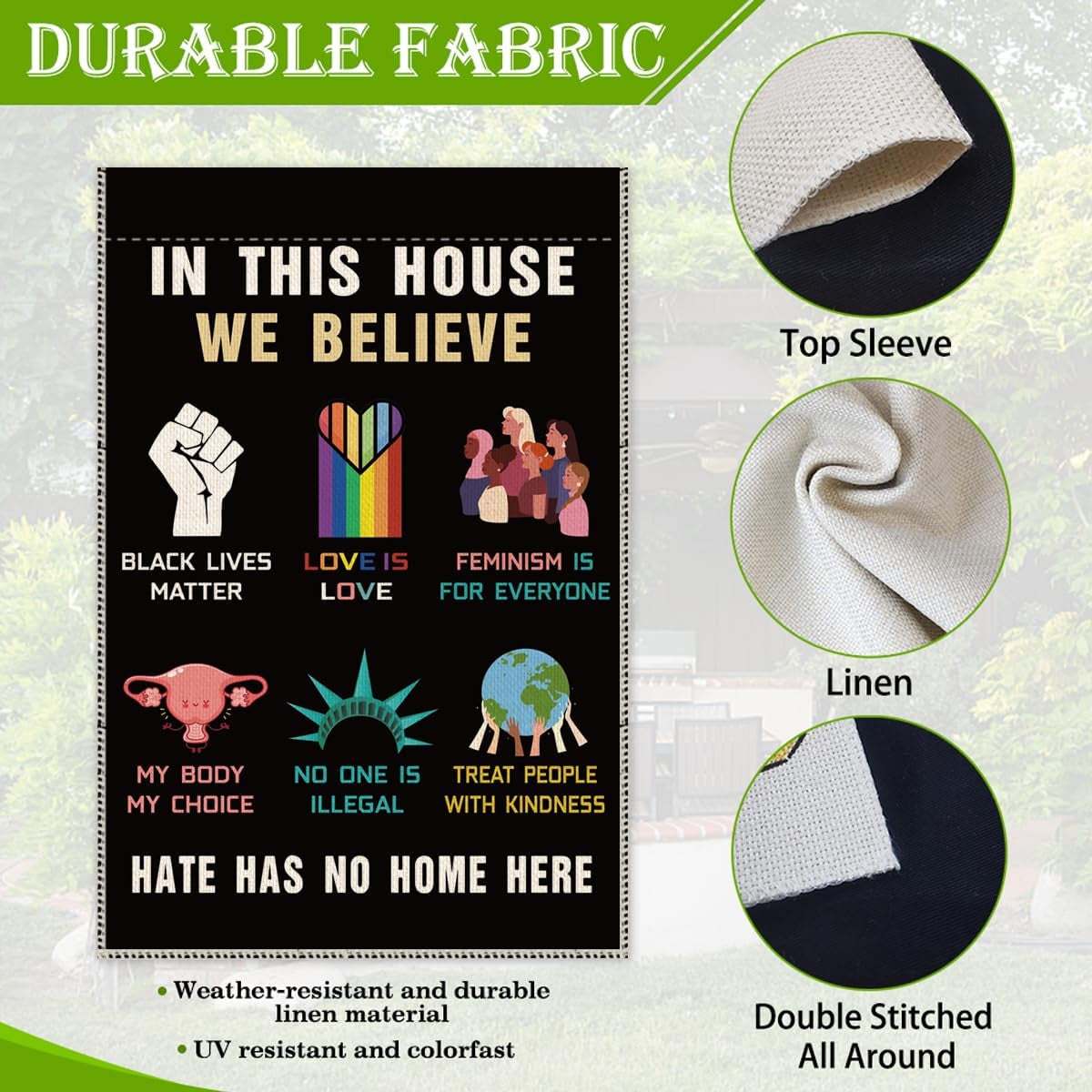 In This House We Believe Garden Flag | Equality, Love & Inclusion Yard Banner, Outdoor Farmhouse Décor