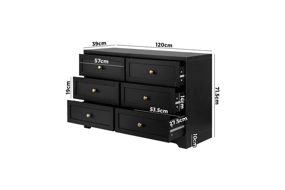 Black 6-Drawer Chest | Bedroom & Living Room Storage Dresser