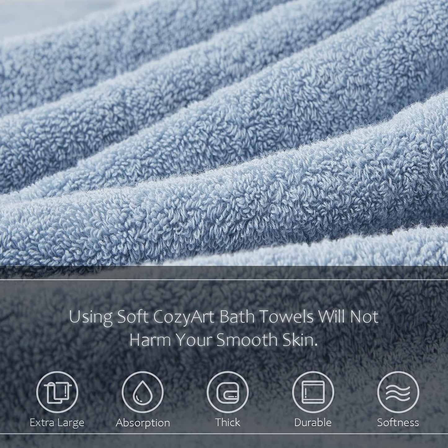 Light Blue 6-Piece Turkish Cotton Towel Set | 650 GSM Luxury Soft, Absorbent & Durable Bathroom Towels