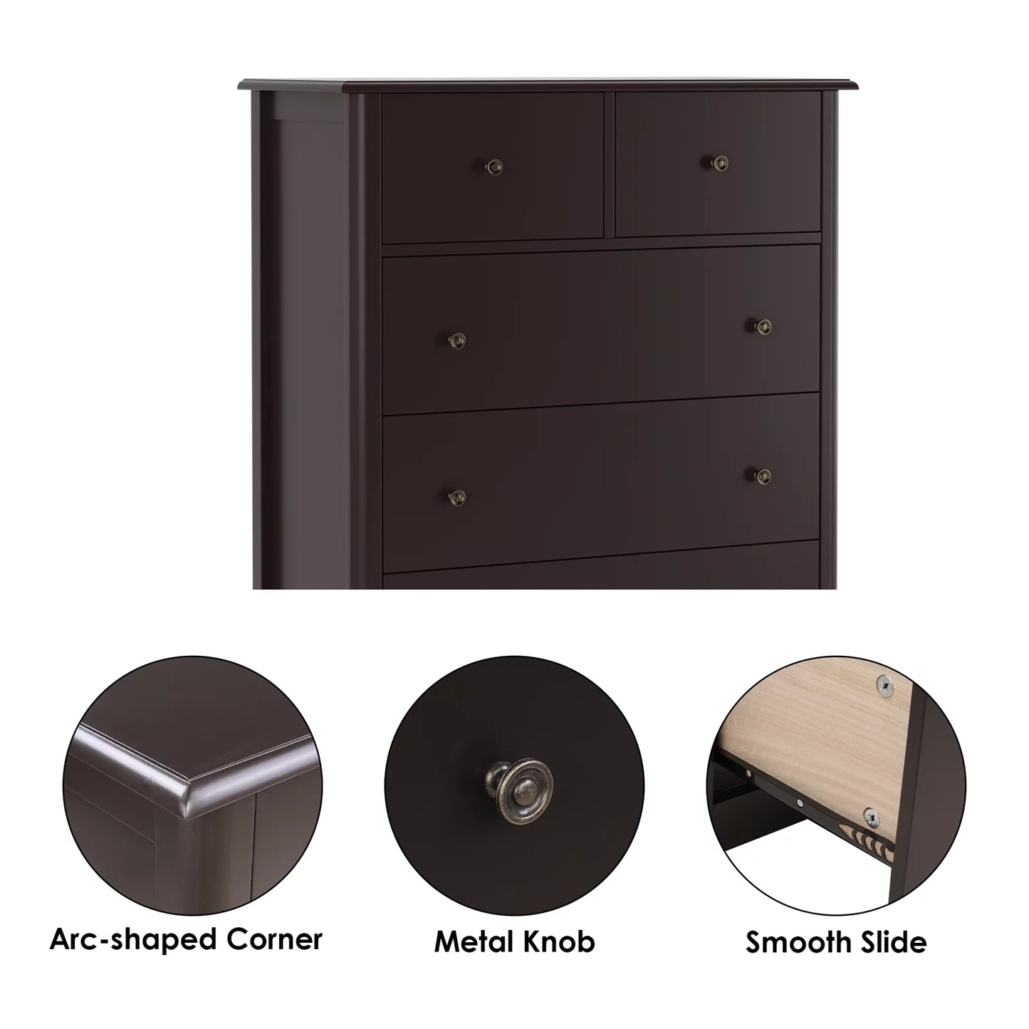Brown 5-Drawer Dresser Chest | Bedroom & Living Room Storage Cabinet with Easy Pull Handles