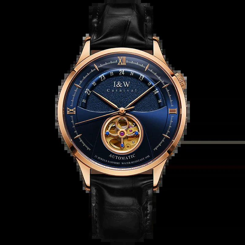 Luxury Blue Tourbillon Men’s Automatic Watch | I&W MIYOTA, Sapphire Glass, Italy Leather