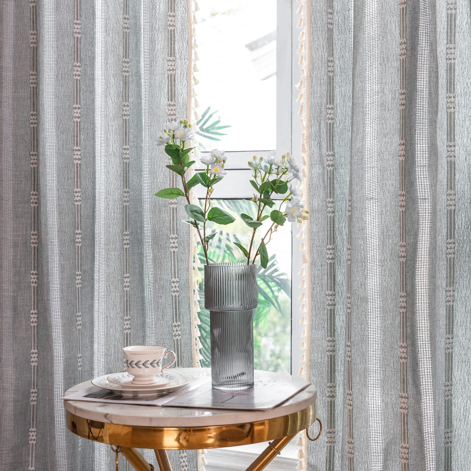 Boho Curtains for Bedroom Gray Vintage Curtains Living Room 52" W X 84" L