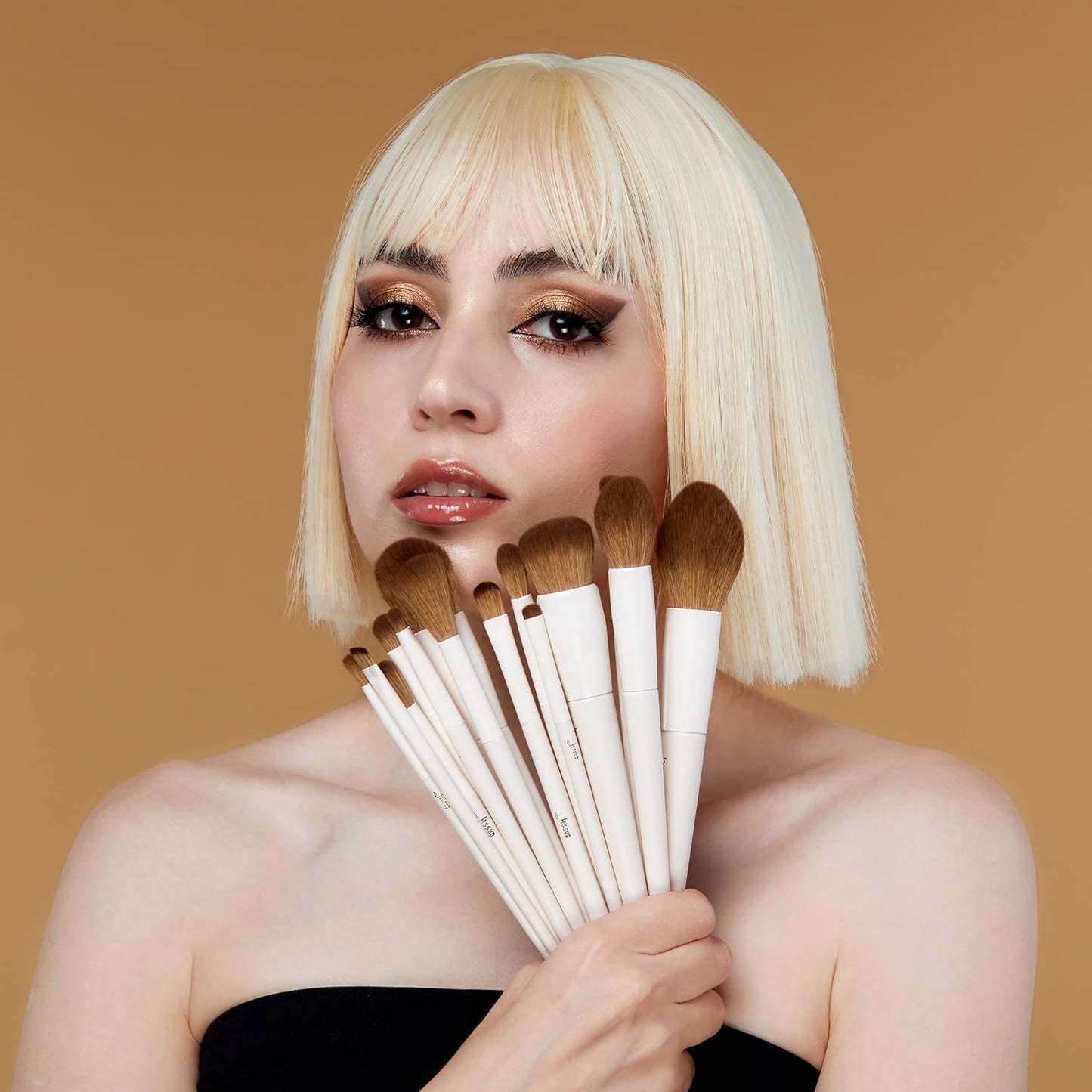 14-Piece Makeup Brush Set – Premium Synthetic Brushes for Foundation, Contour, Blush, Eyeshadow & Blending, Light Grey