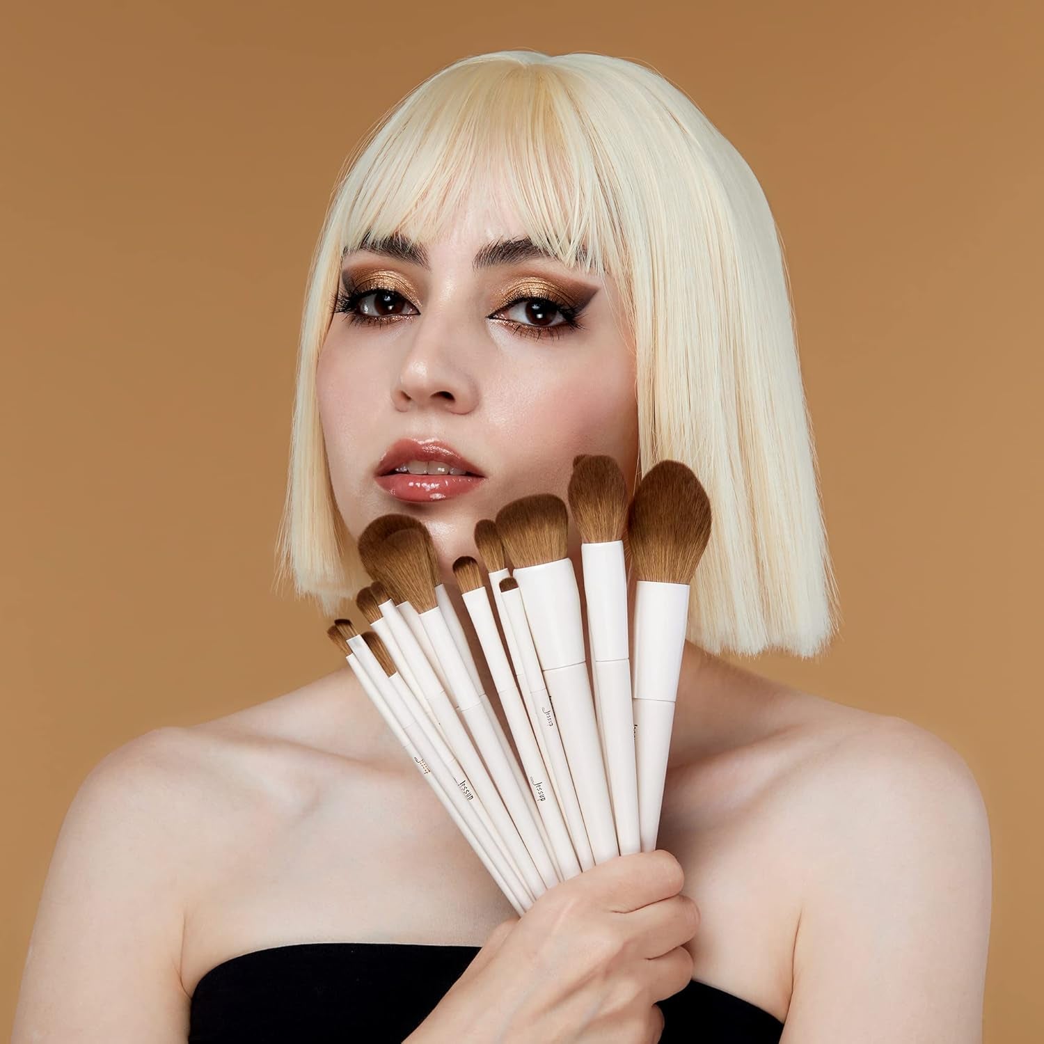 14-Piece Makeup Brush Set – Premium Synthetic Brushes for Foundation, Contour, Blush, Eyeshadow & Blending, Light Grey