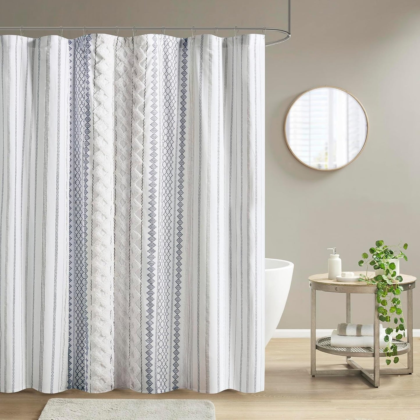 Imani Tufted Chenille Cotton Shower Curtain | 72x72" Ivory Modern Bathroom Décor, Machine Washable