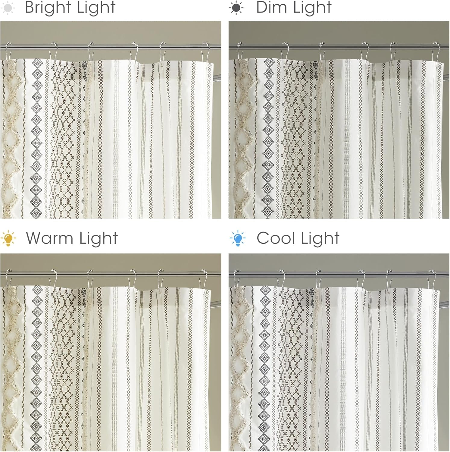 Imani Tufted Chenille Cotton Shower Curtain | 72x72" Ivory Modern Bathroom Décor, Machine Washable