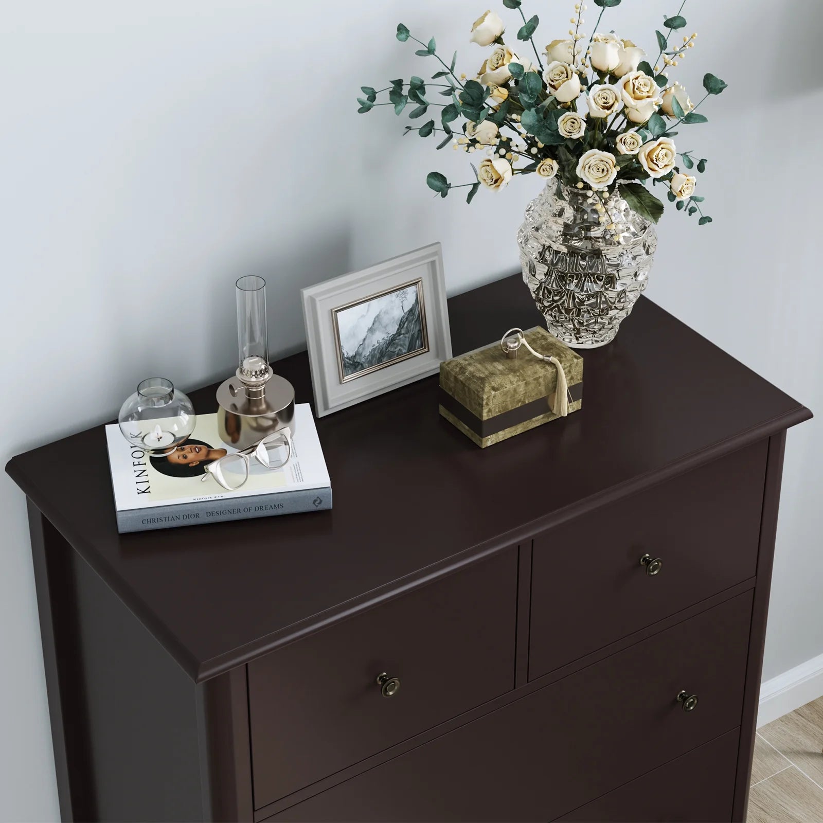 Brown 5-Drawer Dresser Chest | Bedroom & Living Room Storage Cabinet with Easy Pull Handles