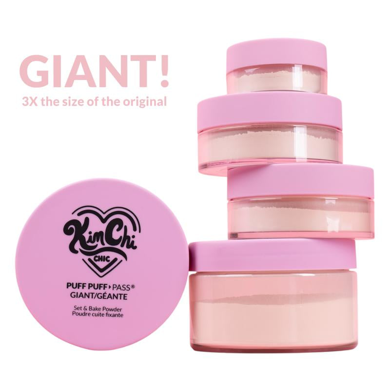 Kimchi Chic Beauty GIANT Puff Puff Pass Set & Bake Powder with Rice Powder & Vitamin-E, Lightweight & Translucent Makeup