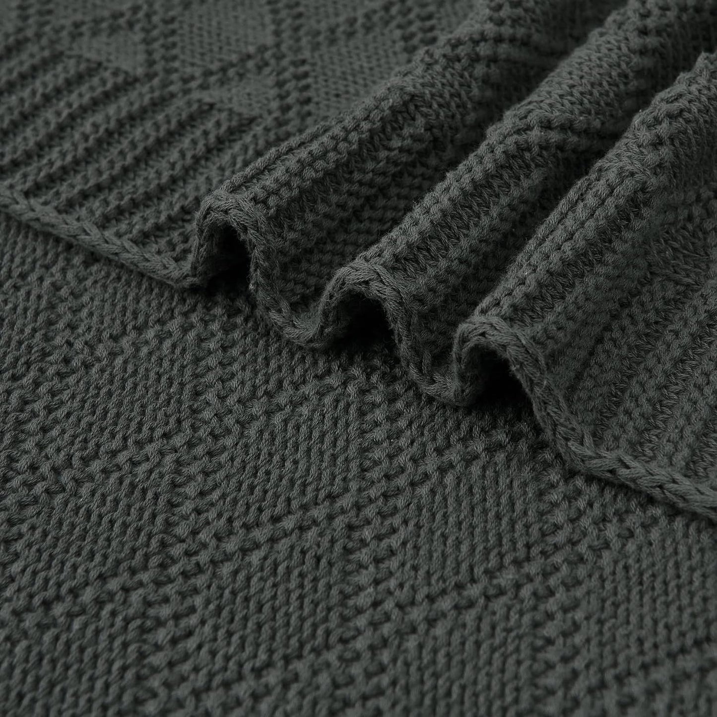 Charcoal Grey Cotton Throw Blanket for Couch Sofa Bed - Home Decorative Soft Cozy Sweater Fall Cable Knit Blankets -Dark Gray 2.2 Pounds 50 X 60 Inch