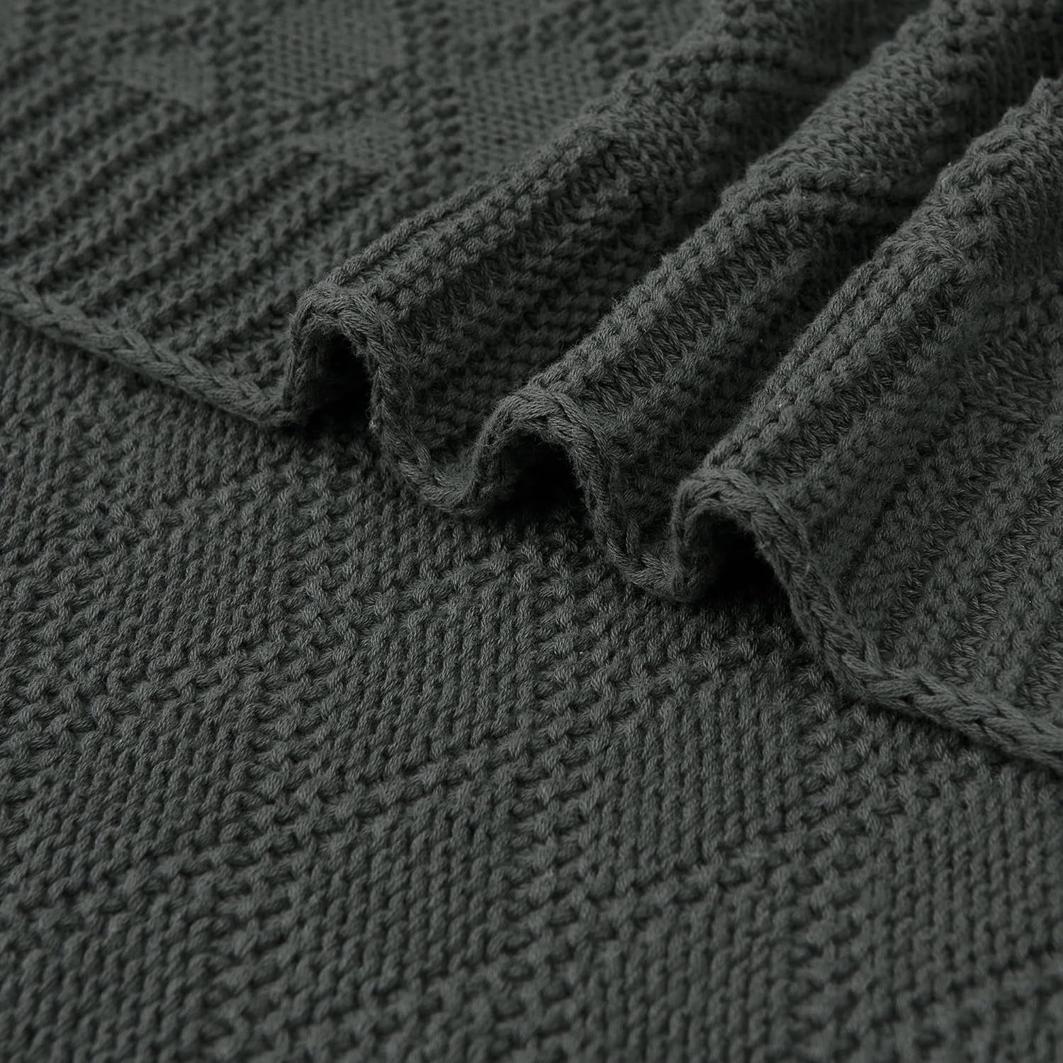 Charcoal Grey Cotton Throw Blanket for Couch Sofa Bed - Home Decorative Soft Cozy Sweater Fall Cable Knit Blankets -Dark Gray 2.2 Pounds 50 X 60 Inch