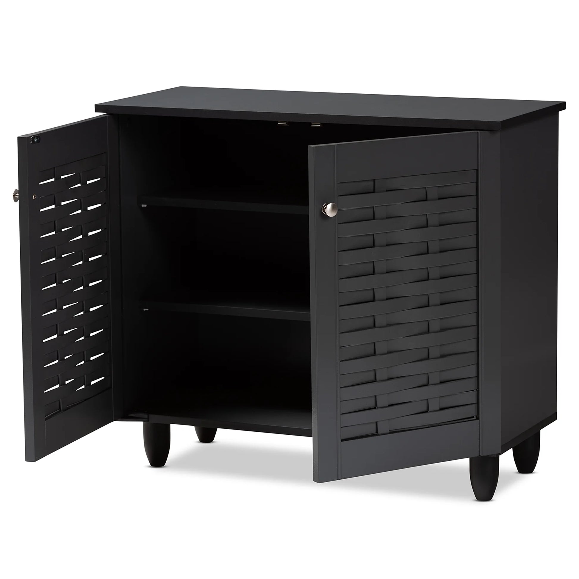 Winda Modern Dark Gray Wooden Storage Cabinet | 2-Door Contemporary Entryway Organizer