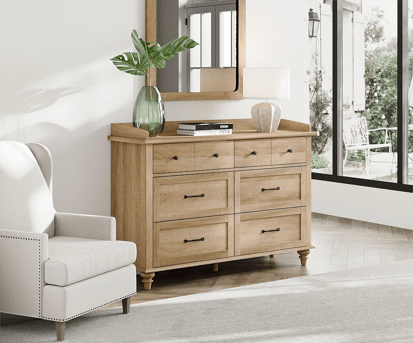 Wood Kids Dresser with 6 Drawers | Mid-Century Oak Nursery Chest