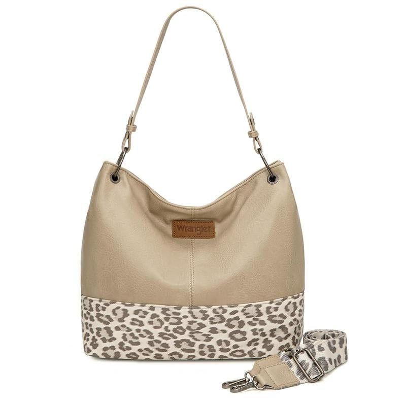 Wrangler Cow Print Hobo Bag Vegan Leather for Woman with Wide Guitar Strap
