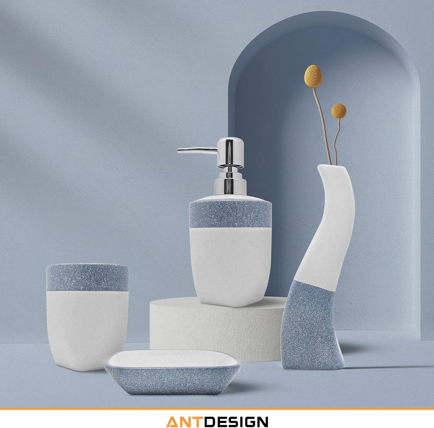 5-Piece Ceramic Bathroom Accessory Set | Soap Dispenser, Soap Dish, Toothbrush Holder & Vase for Modern Bathroom Décor