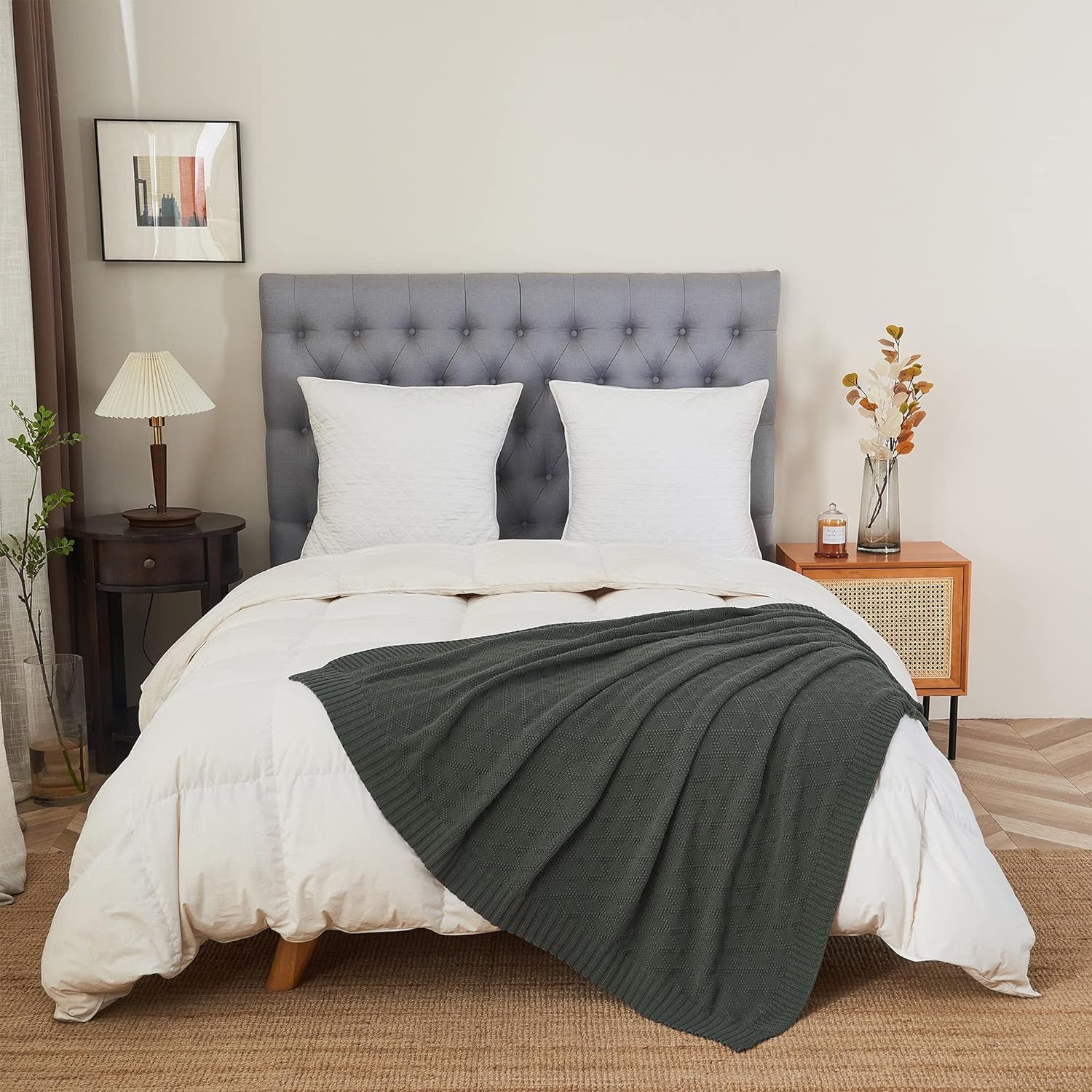 Charcoal Grey Cotton Throw Blanket for Couch Sofa Bed - Home Decorative Soft Cozy Sweater Fall Cable Knit Blankets -Dark Gray 2.2 Pounds 50 X 60 Inch