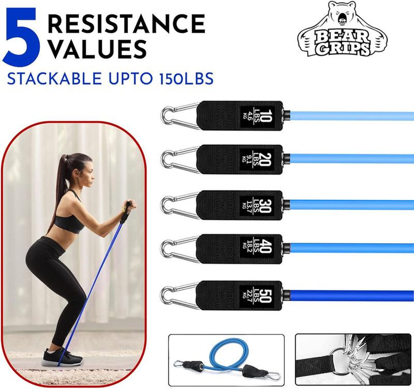 Bear Grips Tube Resistance Bands for Working Out - Home Gym Equipment Exercise Bands with Handles for Women and Men - 11 Pcs Resistance Tubes Workout Set