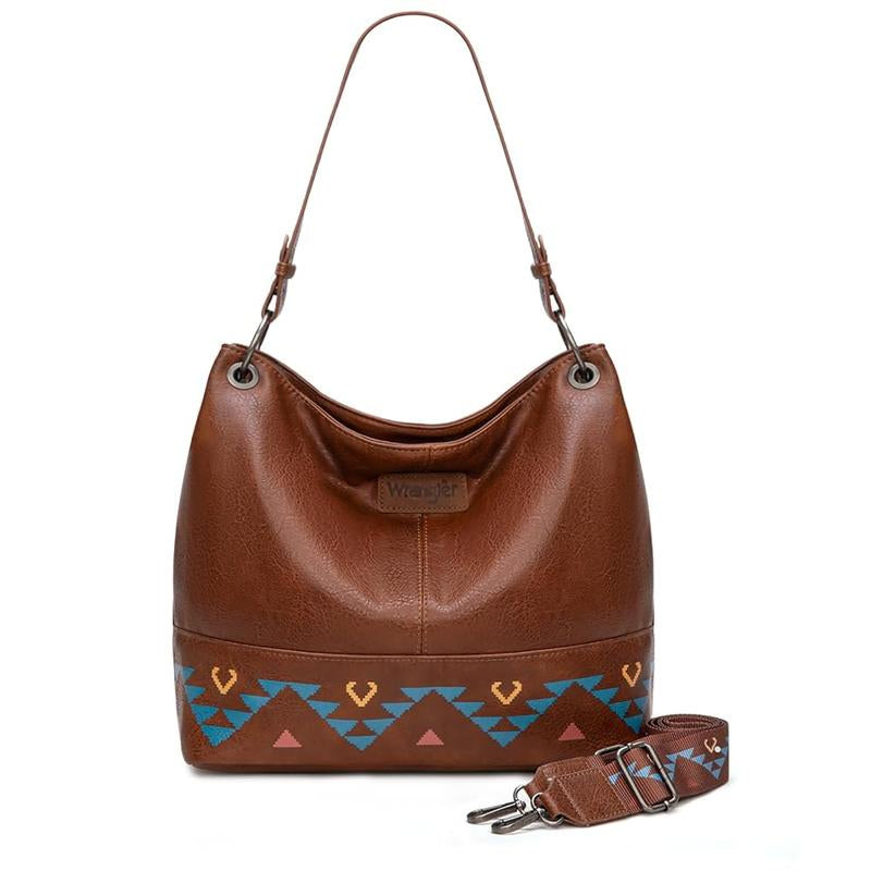 Wrangler Cow Print Hobo Bag Vegan Leather for Woman with Wide Guitar Strap