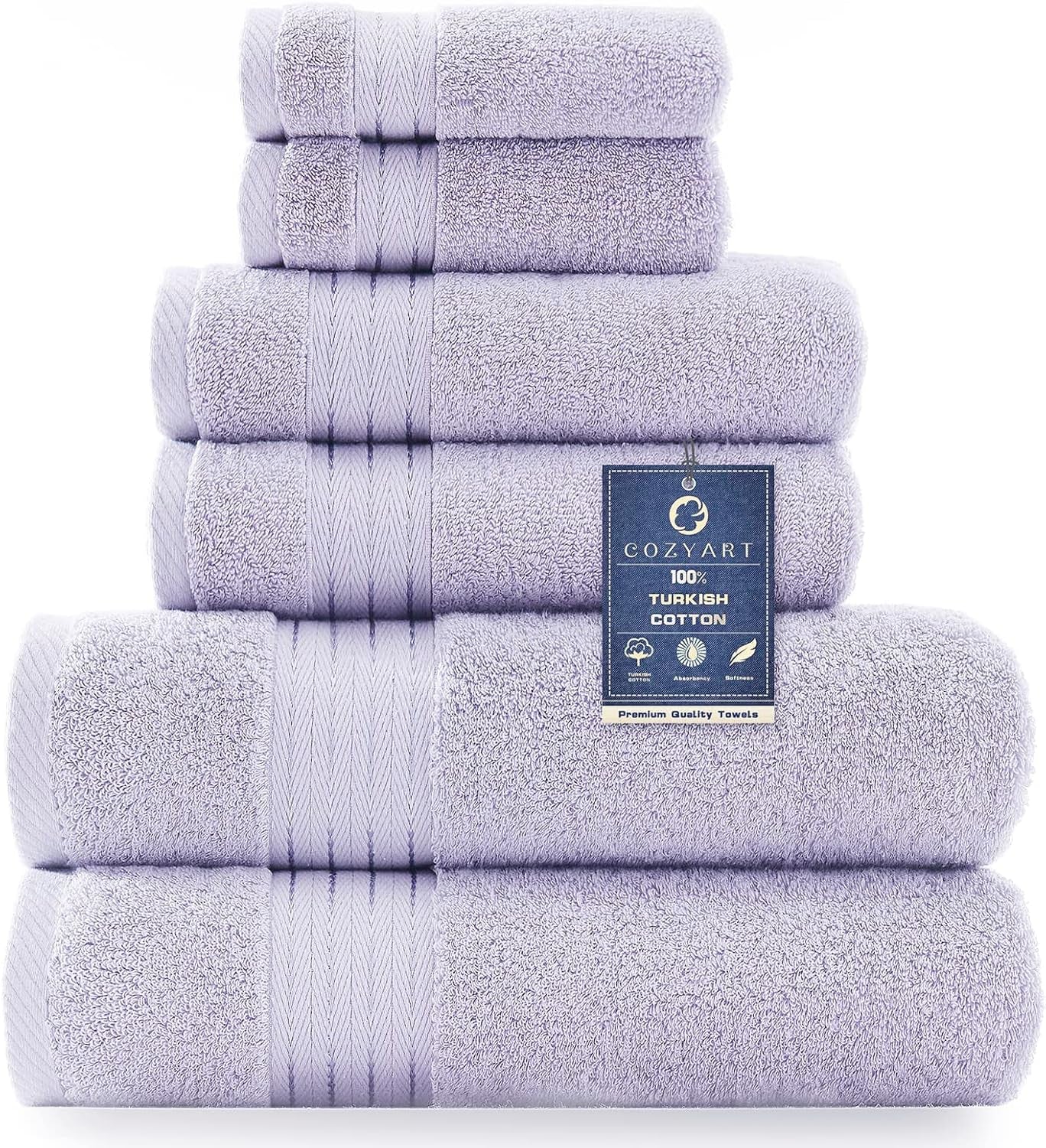 Light Blue 6-Piece Turkish Cotton Towel Set | 650 GSM Luxury Soft, Absorbent & Durable Bathroom Towels