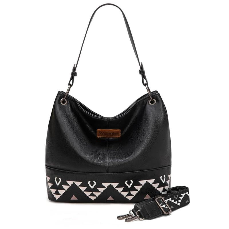 Wrangler Cow Print Hobo Bag Vegan Leather for Woman with Wide Guitar Strap