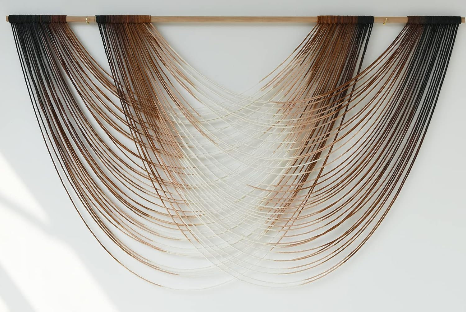 Macrame Wall Hanging | Dip Dye Brown Boho Yarn Tapestry for Modern Living Room & Bedroom, 57" x 35"