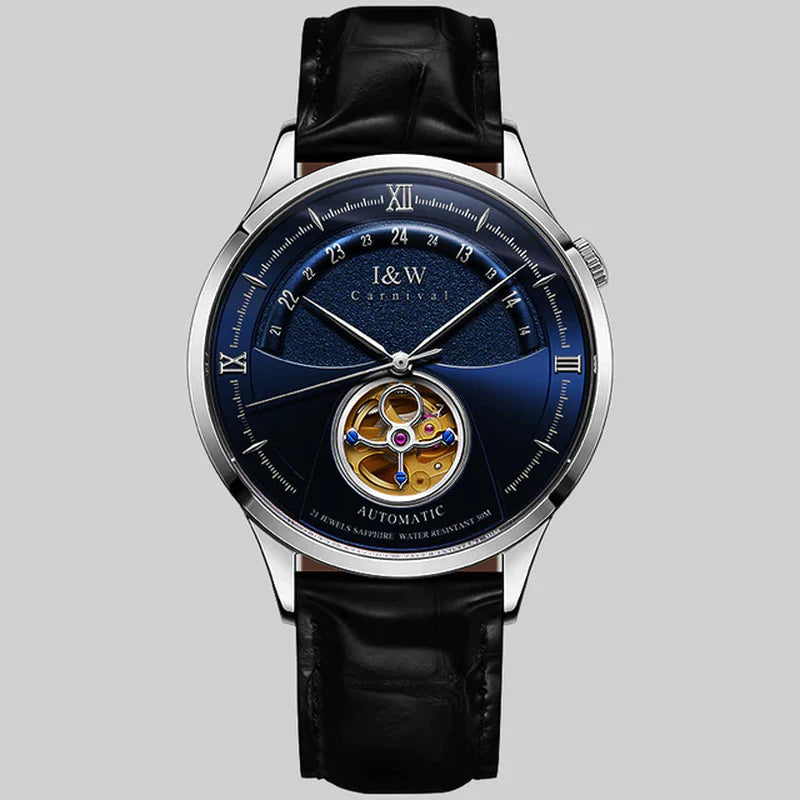 Luxury Blue Tourbillon Men’s Automatic Watch | I&W MIYOTA, Sapphire Glass, Italy Leather