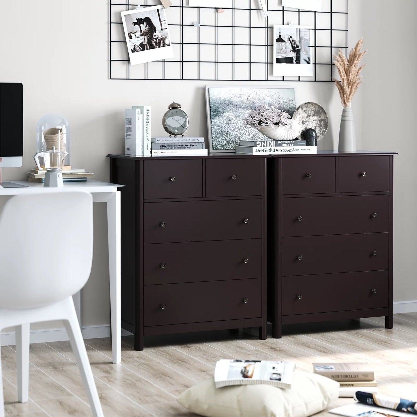 Brown 5-Drawer Dresser Chest | Bedroom & Living Room Storage Cabinet with Easy Pull Handles