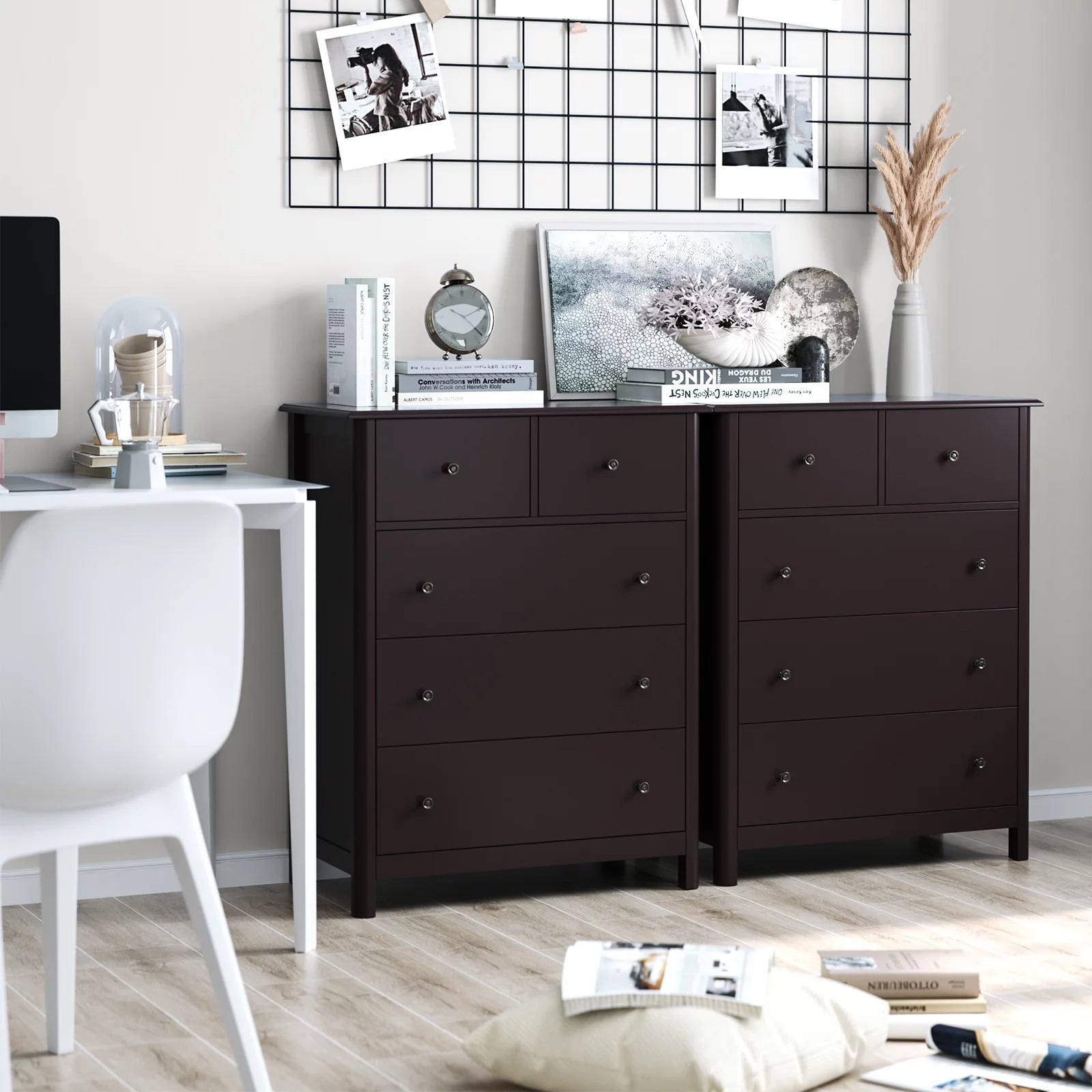 Brown 5-Drawer Dresser Chest | Bedroom & Living Room Storage Cabinet with Easy Pull Handles