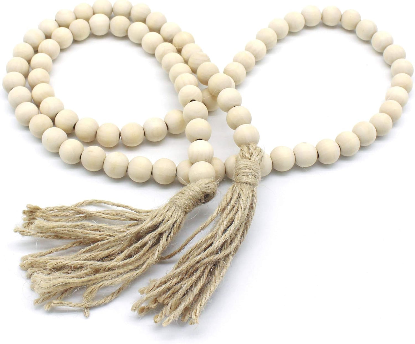 Wood Grain Beads Garland with Tassels | Dark Tan Farmhouse Rustic Prayer Bead Wall Hanging, Home & Festival Décor