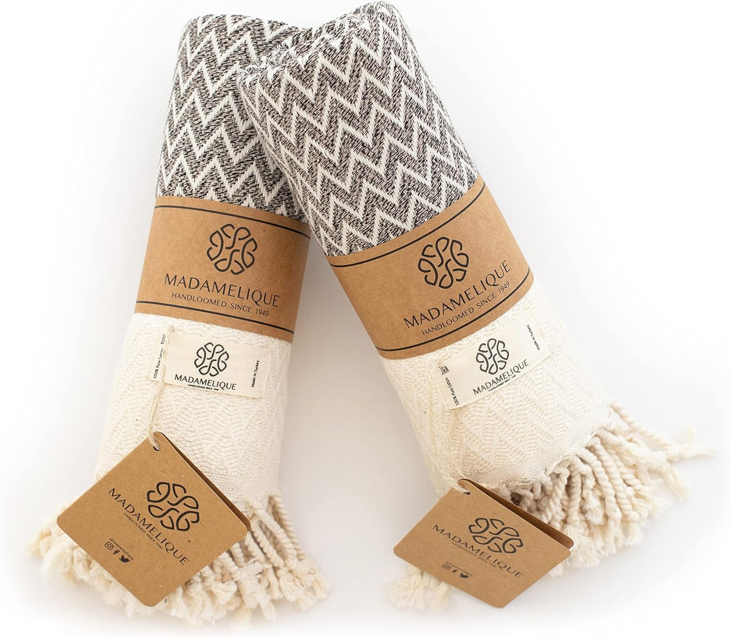 Exclusive Hand Towels Set of 2-18 X 40 Inches - Decorative Bathroom Peshtemal Towel for Hand, Face, Hair, Yoga, Tea, Dishcloth, Kitchen and Bath - 100% Pure Cotton (Beige)