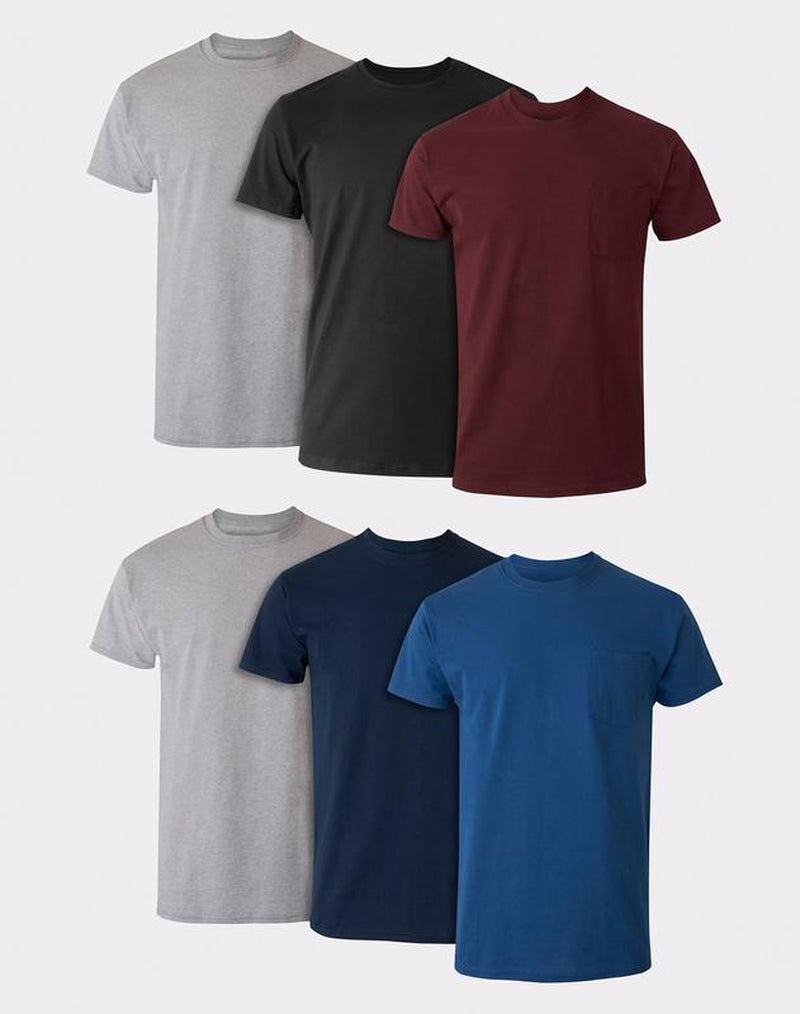 Hanes Men'S Cotton Pocket T-Shirt, Moisture-Wicking with Odor Control, Assorted Solids, 6-Pack
