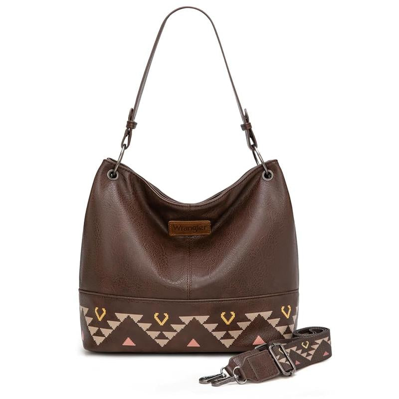 Wrangler Cow Print Hobo Bag Vegan Leather for Woman with Wide Guitar Strap