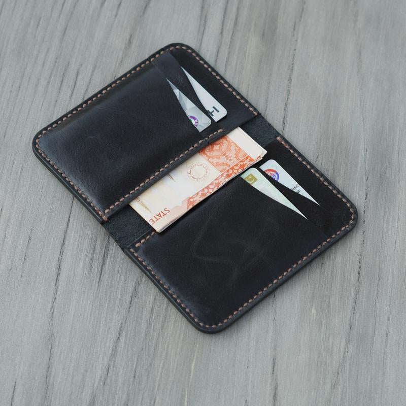 Men’S Handmade Full Grain Leather Wallet Slim Wallet Bifold, Compact and Durable Genuine Leather Card Holder for Everyday Use – Stylish, Fits Front Pocket, Ideal Gift for Him – Black Color