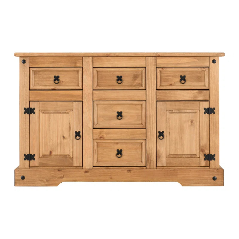 Odelie Solid Wood Farmhouse Buffet Cabinet Sideboard 2 Doors 5 Drawers